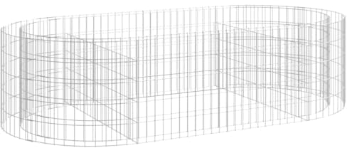vidaXL Gabion - Maceta ovalada de hierro galvanizado para jardín, resistente a la intemperie y al óxido, color plateado, dimensiones: 200 x 100 x 50 cm