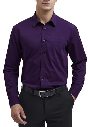 HISDERN Chemise pour Hommes à Manches Longues Chemise en Fiber de Bambou d'affaires Coupe Régulière Chemise décontractée sans Repassage avec Poche S-4XL