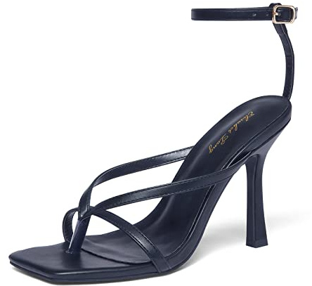 Zhabtuc Sandali con Tacco da Donna con Cinturino, Punta Quadrata, Perizoma con Tacco, Punta Aperta, Sandali con Cinturino con Fibbia alla Caviglia, Sandali Eleganti, nero, 40