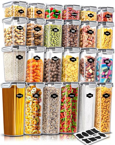 KICHLY Contenedores herméticos para almacenamiento de alimentos con tapas (paquete de 24) – Organizadores y almacenamiento de despensa – Contenedores de almacenamiento de despensa o cocina sin BPA –