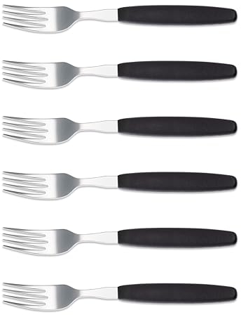 6er Set Giesser Messer Besteck Made in Germany - Gabel Essgabel Steakgabel Menügabel groß - ideal für Camping Rostfreier Edelstahl, ergonomischer Griff - Made in Germany - Schwarz