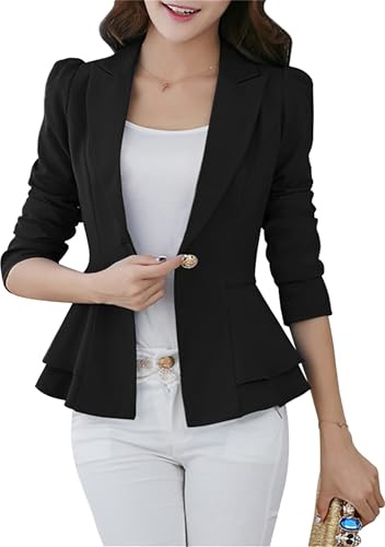BOFETA Femme Manches Longues Solid Business Blzer Soft Confortable Boucle Fixation Dos Manteau Noir L