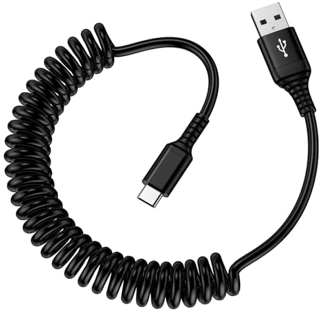 Spiralkabel USB C,USB A auf USB C Handy Ladekabel Schnelllade,Android Auto Typ C Feder Datenkabel für Samsung Galaxy S24 Ultra S23 FE S22+ S21 S20 A55 A54 A35 A34 A25 A15 A14,iPhone 15 Pro Max,Huawei