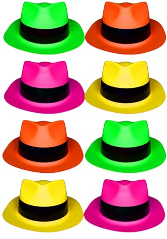 UV Floor – Lote de 12 sombreros fluorescentes L-XL – especial luz negra y ultra violeta – 4 colores vivos – accesorio fluorescente – plástico fino