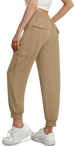 GRECERELLE Pantalones cargo casuales para caminar para mujer, pantalones de senderismo de verano para mujer, con cintura elástica, tobillos con puños y 6 bolsillos, ideales para ropa de calle al aire