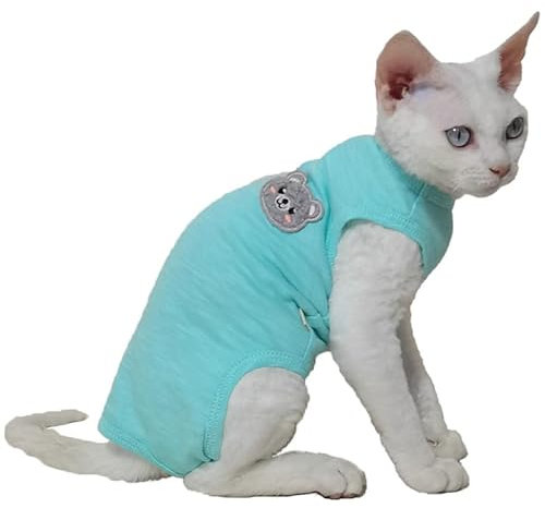 PetSmiler Katzenbody nach OP - Katzen Body Sphynx Katze Kleidung Dehnbare Katzenbody nach OP Kastration, Katzen Pullover mit Bauchschutz Tshirt für Katzen Operation, Kastrationsbody Blaugrün XS