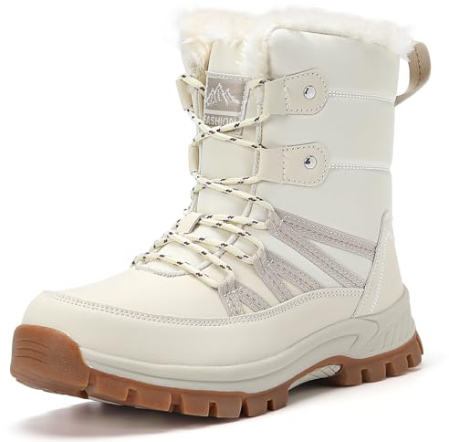 CLYCTIP Stivali invernali da donna con calda imbottitura, impermeabili, con colletto in pelliccia, per attività all'aria aperta, beige., 41 EU
