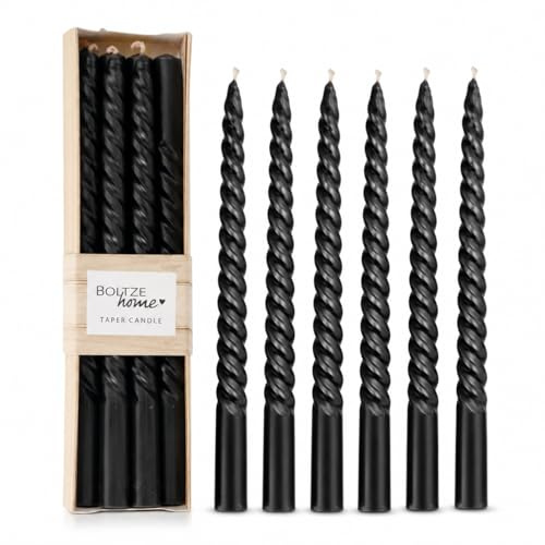 Stavljus Twisted ljus set om 6 stycken svart bordsdekoration dekoration äkta vaxljus födelsedagsljus festdekoration äkta vax färgat höjd: 20 cm