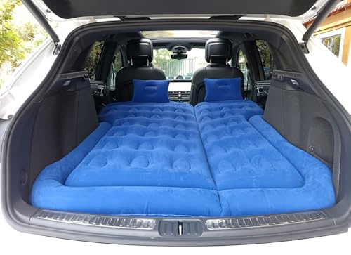 Yarhom Car Air Bed Adult Inflatable Camping Mattress With Air Pillow And Pump, SUV Automobile Trunk Back Seat Mat Traveling Airbed (Blue.175 * 130cm)