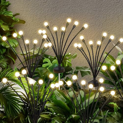 Jsdoin Solar Lights Outdoor Waterproof, Swaying Solar Garden Firefly Decorative Yard,Firefly Garden Lights Outdoor for Path Fence 2pack