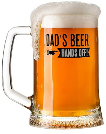Topline Beer Tankard Pint Glass Gifts for Men - Fathers Day ''Dad's Beers Hands Off!'' Lager IPA Craft Beer Dad Mug. Great for Fathers Day, Birthday Gift for Men, Food Hamper
