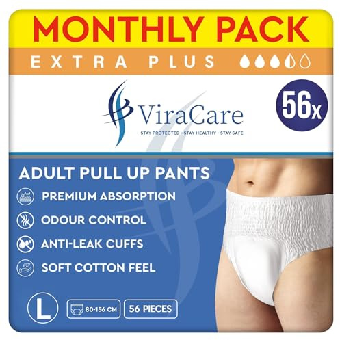56 x Extra Plus Incontinence Pants Women & Men | Adults Nappies | Premium Absorption and Soft-Stretch Waistband | Adults Pull Up Pants | Waist Size Large 80-156 cm | (4 Packs of 14)