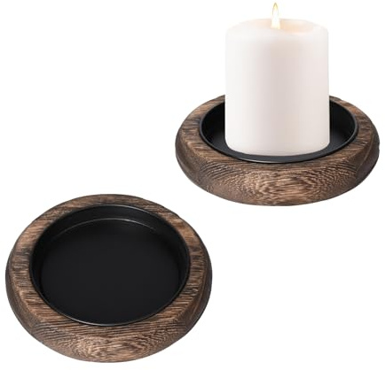 Pumwoy 2 Piezas Portavelas de Madera 10cm, Platos para Velas Platos de Madera para Velas, Candelabros Redondos Portavelas de Columna Plato, Posavasos para Velas para Boda, Mesa, Navidad