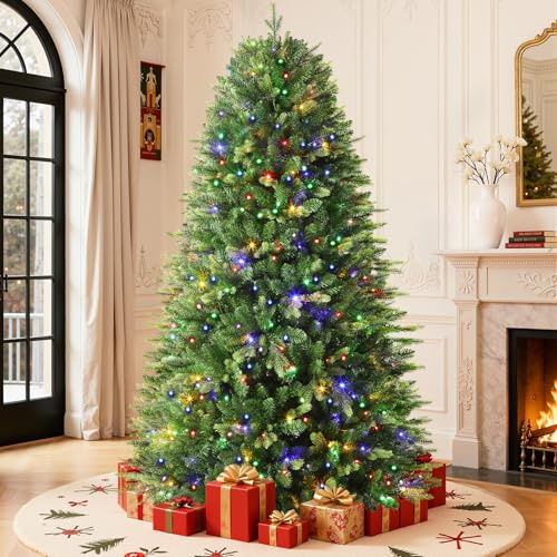 SHareconn PE+PVC Árbol de Navidad con Luces Incorporadas, Arbol de Navidad Realista con 900 Ramas Ajustables, 270 Luces LED de Colores, 12 Modos de Iluminación, Soporte de Metal Plegable, 180 cm