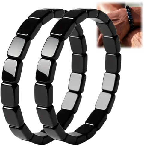 Xunzhi 2 pulseras magnéticas de hematita para hombres, pulsera magnética de cobre y piedra de cuentas ajustables de alta calidad para fuerza, regalo para papá, marido, novio