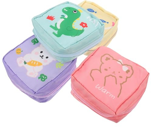 GARVALON Bolsas para Tampones y Compresas Dibujos Animados 4 Piezas Gran Capacidad Material sin Olor Diseño Portátil para Almacenamiento Menstrual Femenino y Uso Multifuncional