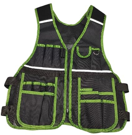Sac de rangement pour gilet à outils - Organisateur en tissu Oxford robuste avec poches, pour artisans et construction- Vert