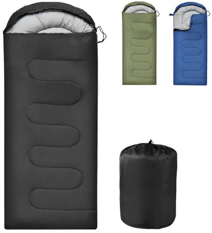 Sleeping Bag Ultralight Adult Compact Hooded Blanket, for 3-4 Seasons, 210cm x 75cm Small Packed Size, Water-resistant, Polyester, Thick and Warm, Snap Closure for Outdoor Camp Hike Travel (Black)