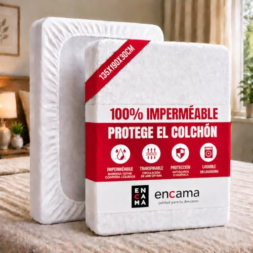 Protector de Colchón Impermeable de Rizo – Transpirable, Ajustable – Protección Total contra Líquidos, Sudor y Manchas – Color Blanco – Fabricado en España (135x190/200 cm)