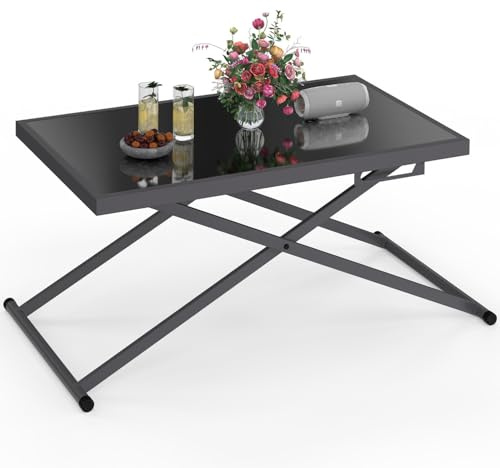 IDMarket – Mesa de jardín elevable rectangular 100 cm Olie en metal gris antracita y tablero gris