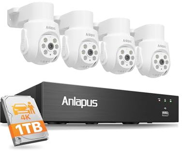 Anlapus 4K PTZ Kit Caméra Surveillance avec Fil Extérieure DVR 1TB 8CH 8MP | Détection Humain/Véhicule, Caméra Sécurité 360°, Accès à distance Alerte Instantanée via APP Gratuite, Enregistrement 24/7