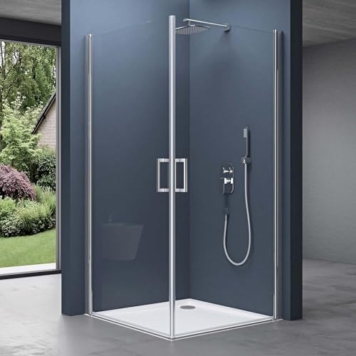 Sogood Eck-Duschkabine Eckdusche Ravenna24K 80x90x195cm Duschabtrennung ESG-Sicherheitsglas Klarglas inkl. beidseitiger Easy-Clean-Beschichtung Hebe- und Senkmechanismus