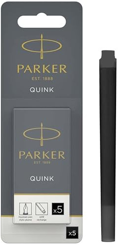 Parker Fountain Pen Ink Refill Cartridges | Long | Black QUINK Ink | 5 Count (Blister)