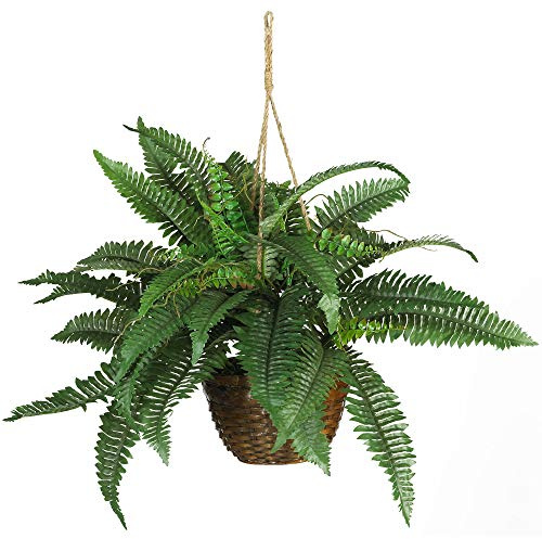 Nearly Natural 6599 18in. Boston Fern Artificial Plant in Hanging Basket, Green,29 x 29 x 18
