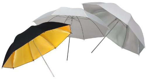 DynaSun 3X Schirm Softbox UR02 =1 Weiss Diffusor,1 Reflektorschirm Silber,1 Studioschirm Gold 109