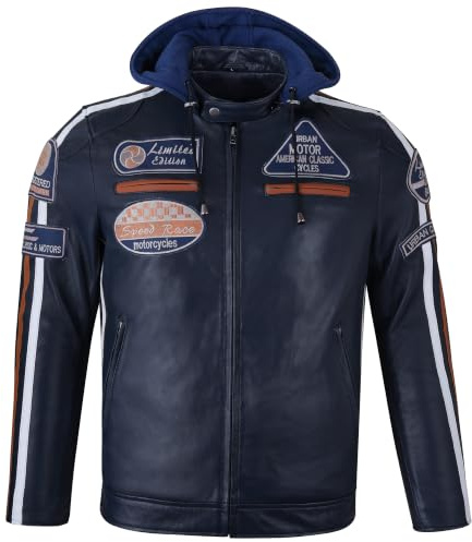 URBAN 5884 Veste de Moto Homme en Cuir d’Agneau Véritable avec Protections Amovibles – Blouson Moto avec Protections Dos, Épaules et Coudes
