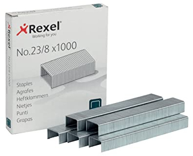 Rexel No.23/8 mm Heavy Duty Staples, For Stapling up to 40 Sheets, Use with Heavy Duty Staplers, Box of 1000, 2101054