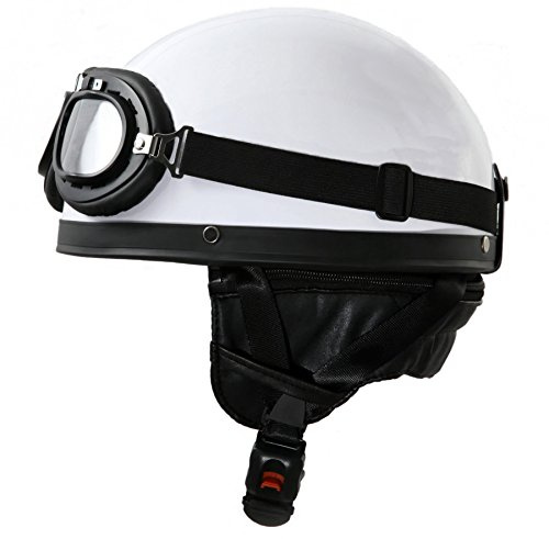 ATO Oldtimer Motorradhelm mit Fliegerbrille in Weiß Größe XL 61cm