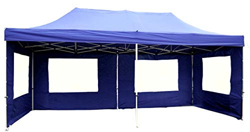 Falt-Pavillon Partyzelt mit Seitenteilen solide Ausführung für Garten Terrasse Feier Markt als Unterstand Plane wasserdichtes Dach 270/m² 3 x 6 m blau