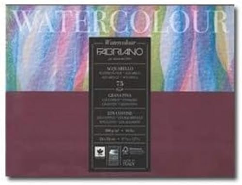 Honsell 17523040 Fabriano Watercolour - Blocco di carta per acquerelli, incollato a testa, 200 g/m², 30 x 40 cm, 75 fogli, bianco naturale, grana fine, senza acidi, superficie vellutata
