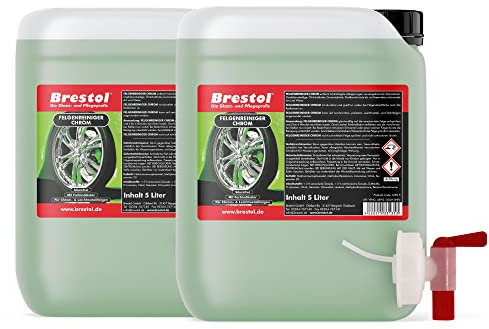 Brestol Pulitore cerchioni cromato 10 litri PRONTO PER L' USO CON RUBINETTO DA 51 mm (1260.10 a) – -Per cromato Cerchioni Cerchioni in Alluminio Acciaio Cerchioni – PH NEUTRO – Original