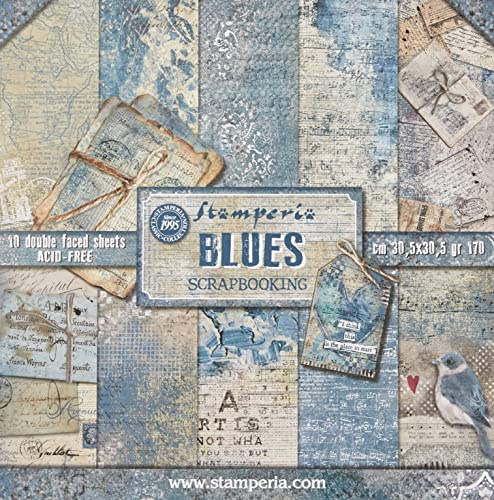 Stamperia Double-Sided Paper Pad 12X12 10/Pkg-Blues, 10 Designs/1 Each