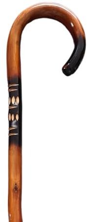Stock-Fachmann® Wanderstock An Einem Stück Gebogen Kastanie Mit Fräsung Design „Inka“ An Stockstab Und Griff Farbe Hellbraun Stockabschluss Bergstockspitze Länge Wählbar Belastbar Bis 100kg