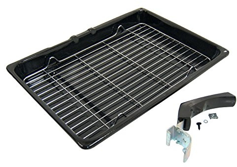 Best Price Square Grill Pan With Rack and Detachable Handle for Zanussi Oven Cooker (380 x 280mm) - Black, Stainless Steel
