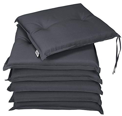 Detex® Ensemble de 6 Coussins Boston de Chaise de Jardin Anthracite Coussin de siège de Jardin en Polyester intérieur extérieur