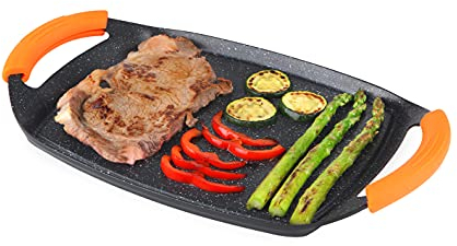 Orbegozo GDB 3600 - Plancha Grill de Aluminio Fundido, Revestimiento Antiadherente, Acabado en Piedra, Apto para lavavajillas, Asas de Goma