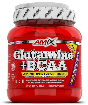 AMIX - Bcaa Glutamina - 530 Gramos - Complemento Alimenticio de Glutamina en Polvo - Reduce el Catabolismo Muscular - Óptimo para Deportistas - Sabor Frutas del Bosque - Aminoácidos Ramificados