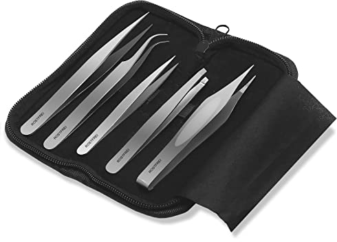 Premium Edelstahl Zeckenentferner-Set Zeckenzange Zeckenpinzette mit Etui Pinzette Spitz 6-Teilig
