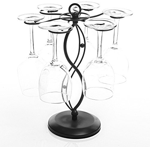 E354 Autonome en métal Noir de table Verres à pied de stockage Rack/support pour verre de vin avec 6 crochets