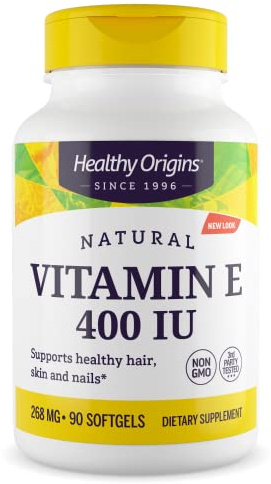 Healthy Origins Vitamin E 400 IU (Natural, Non-GMO, Gluten Free, Skin Support, Cardiovascular Support), 90 Softgels