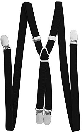 TopTie Men's Skinny Suspenders 1/2 inch (1.5CM) X-Back Clip Suspenders-Black