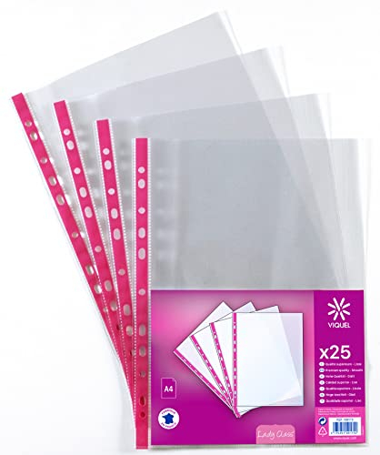 Viquel - Lot de 25 Pochettes perforées A4 en plastique - Bord renforcée rose 109179-06
