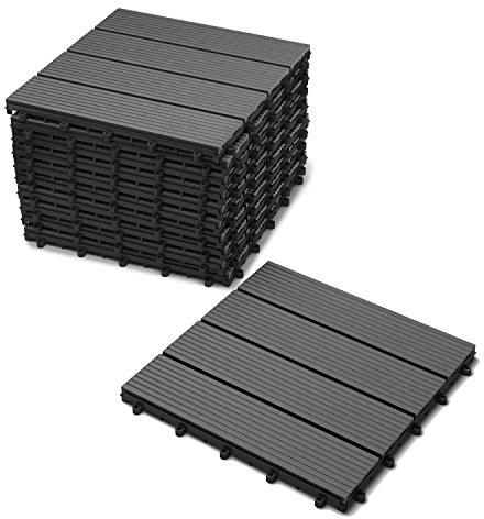 Junado SAM Terrassenfliesen WPC Kunststoff, 11er Spar Set für 1m², anthrazit, Garten klick-Fliese, Bodenbelag mit Drainage