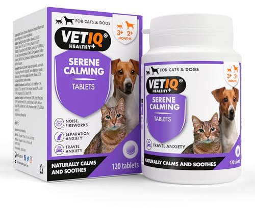 VETIQ Serene Calming Tablets for Cats & Dogs, Helps with Noise, Fireworks, Separation Anxiety & Travel Anxiety, 120 Tablets
