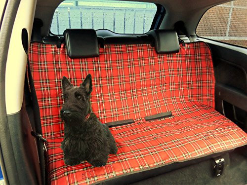 XtremeAuto - Housse de protection 2-en-1 imperméable pour banquette arrière, tissu écossais rouge, à l’épreuve des chiens et des chats.