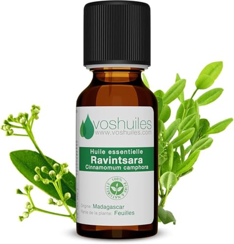 Voshuiles - Huile Essentielle Ravintsara - 60ml - 100% Pure et Naturelle - HEBBD - Utilisation en Massage dans Huile Végétale - Parfum Très Aromatique - Traçabilité et Qualité - Entreprise Française